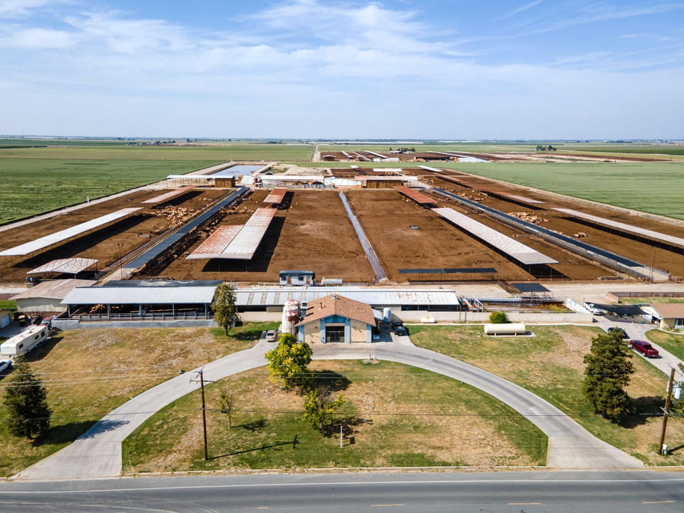 Aerial view of a pilot dairy operation in Tulare, California.